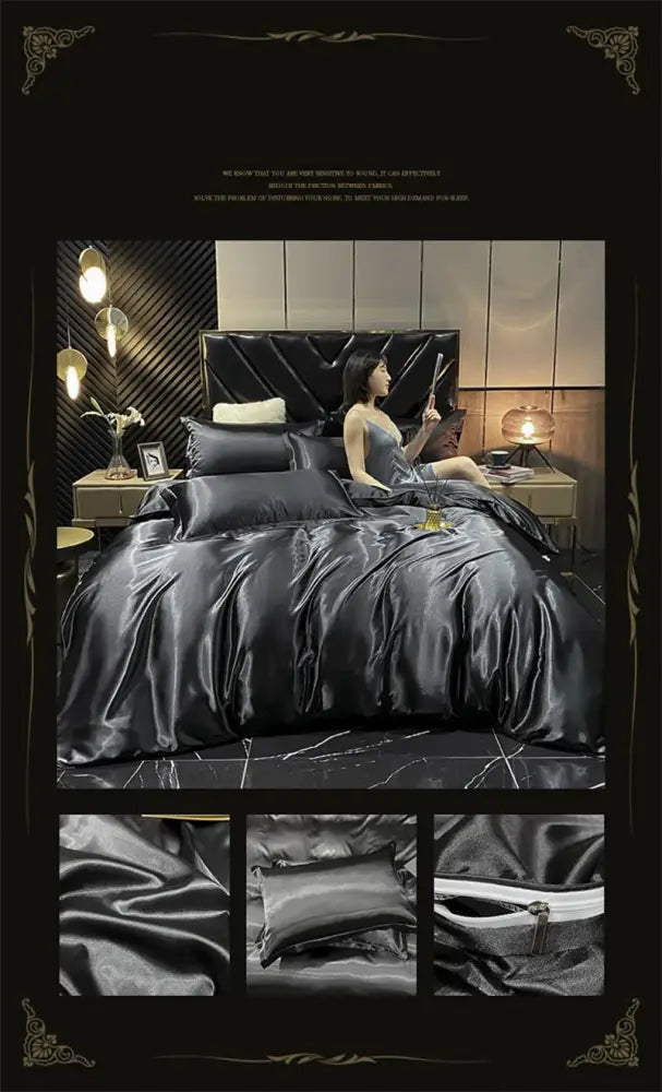 Navy Satin Bedding Set and Sheets For Home
