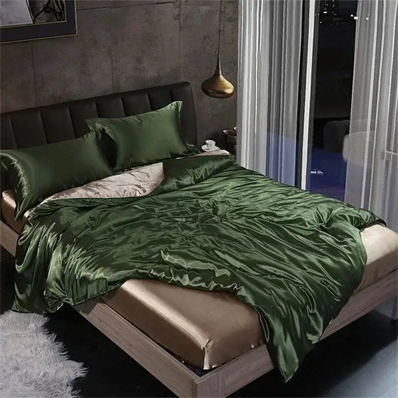 Luxurious Copper and Gold Silk Bedding Set