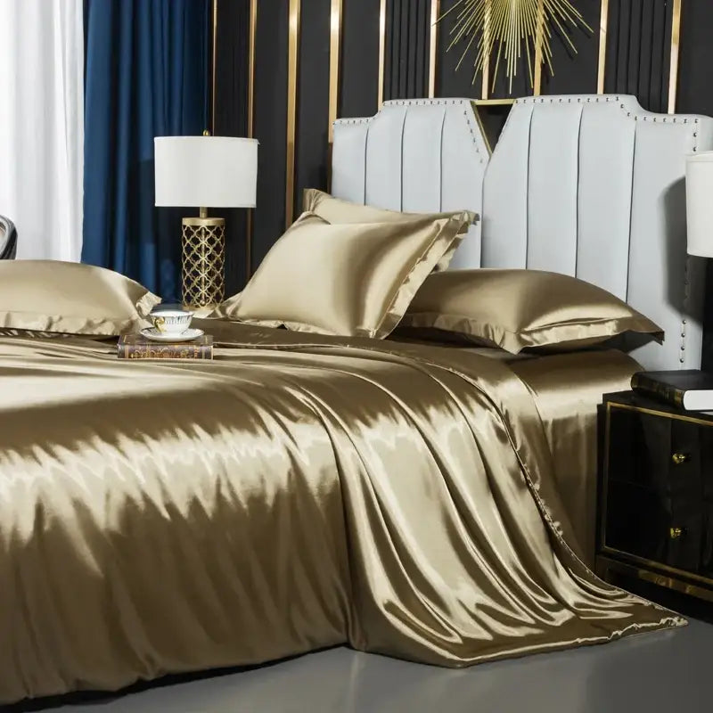 Teal Satin Duvet Set With a Sheet and Cover
