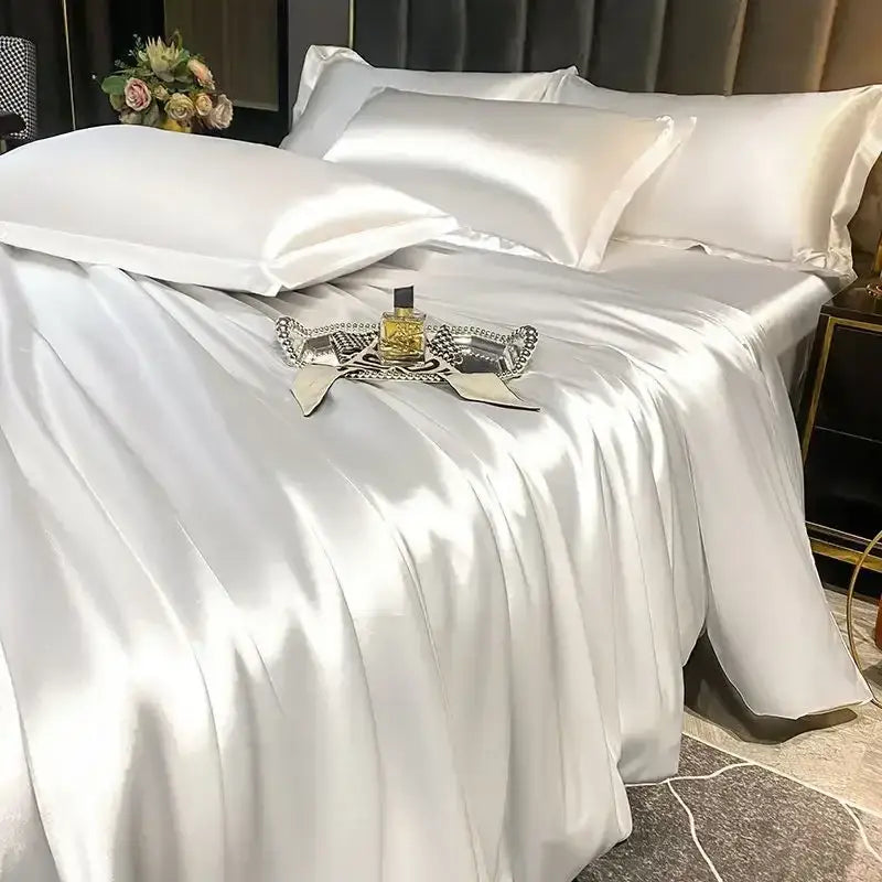 Silver Nordic Silk Duvet Cover with Pillowcase