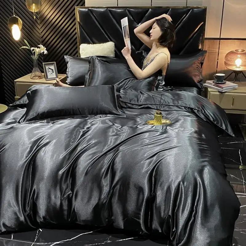 Modern Gold Rayon Silk Bedding and Sheet Set