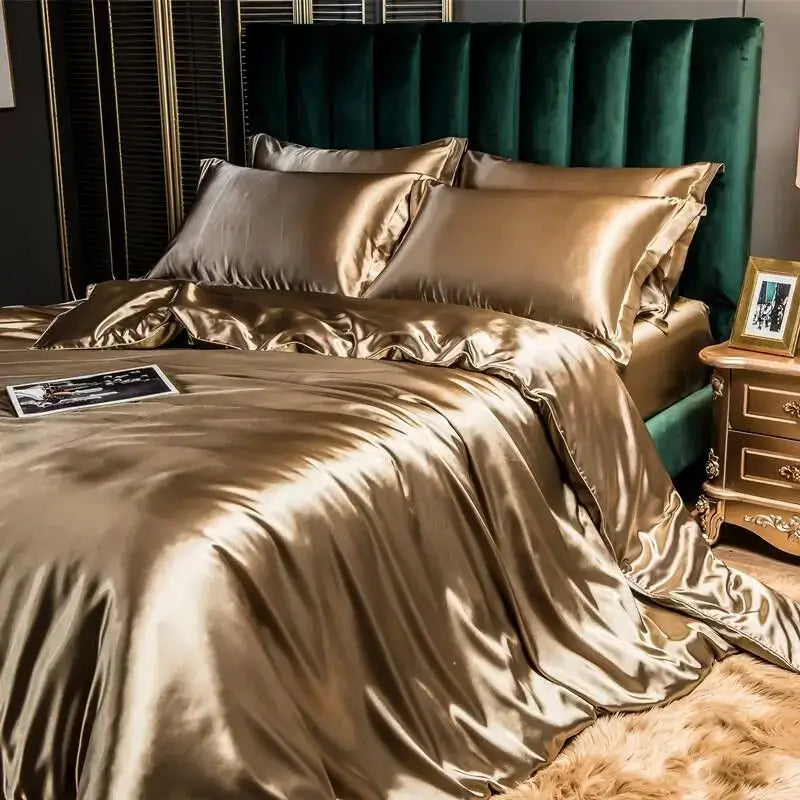 Luxury Camel Rayon Silk Bedding And Sheet Set