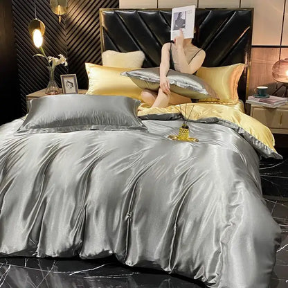 Modern Gold Rayon Silk Bedding and Sheet Set