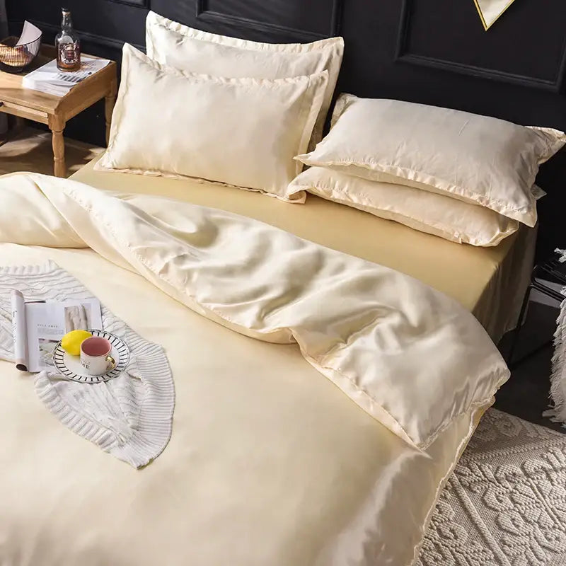 Silk duvet cover set in blush pink with matching pillow shams by Decorbites on Tampa Home & Garden Store