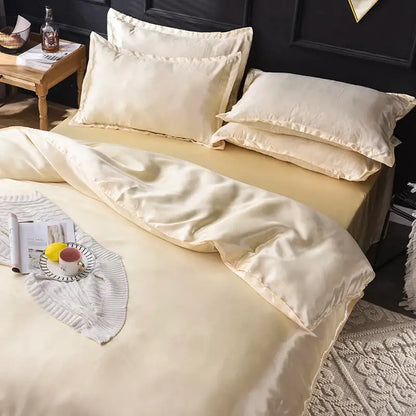 Silk duvet cover set in blush pink with matching pillow shams by Decorbites on Tampa Home & Garden Store