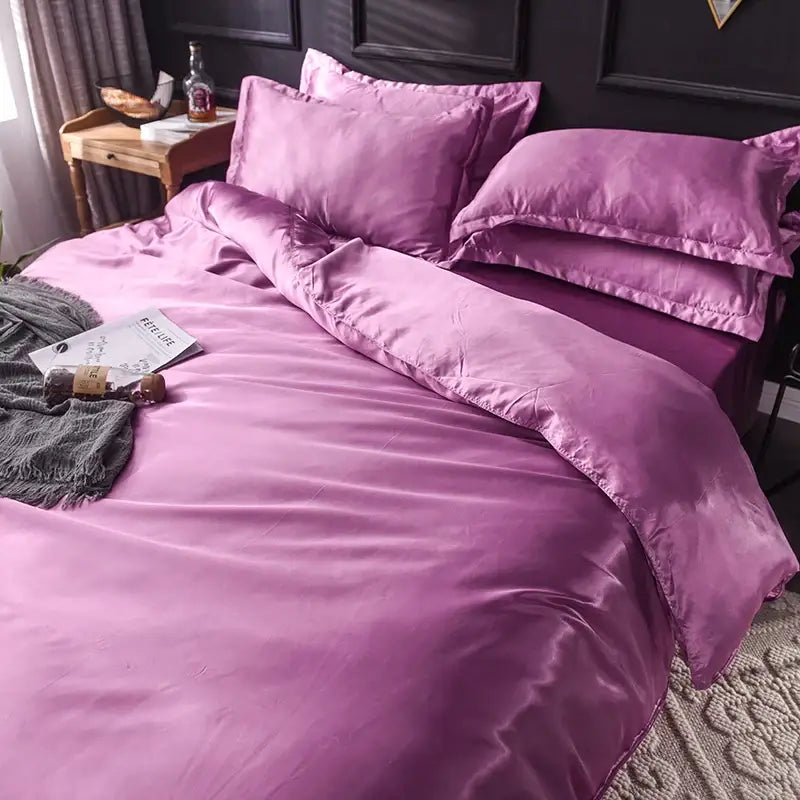 Luxurious blush pink silk duvet cover set with matching pillow shams by Decorbites on Tampa Home & Garden Store