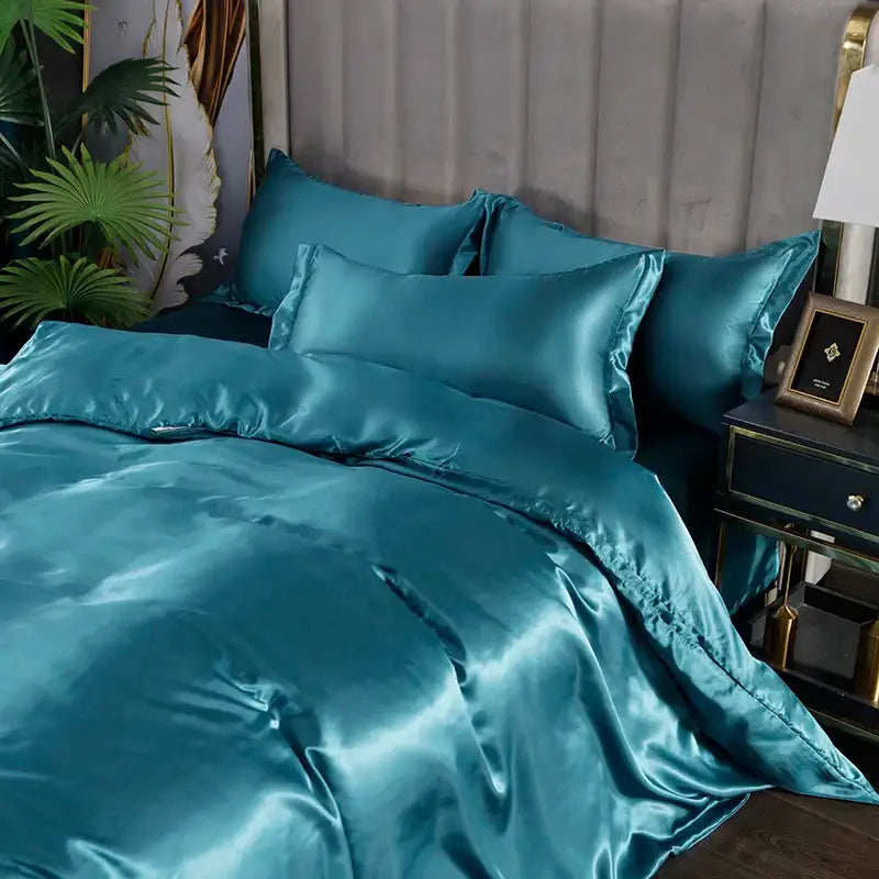 Silk duvet cover set teal blue with matching pillowcases by Decorbites on Tampa Home & Garden Store