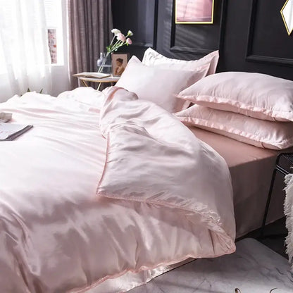 Water Blue Silk Bedding duvet cover set by Decorbites in pink silk with pillowcases on Tampa Home & Garden Store
