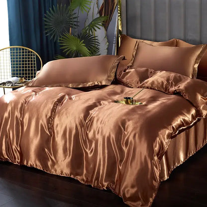 Decorbites golden yellow silk duvet cover set with two matching pillowcases on Tampa Home & Garden Store