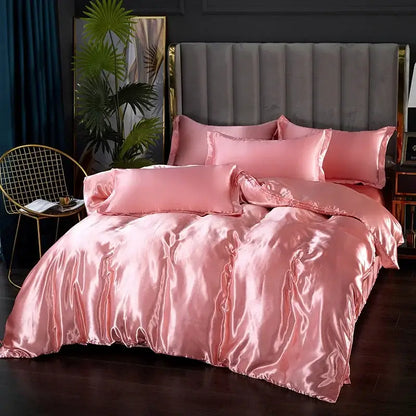 Yellow Silk Bedding Set duvet cover by Decorbites with silky sheen on a plush bed on Tampa Home & Garden Store