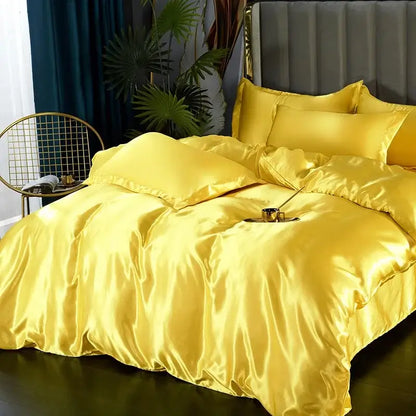Decorbites Yellow Silk Bedding Set duvet cover with satin finish and matching pillowcases on Tampa Home & Garden Store