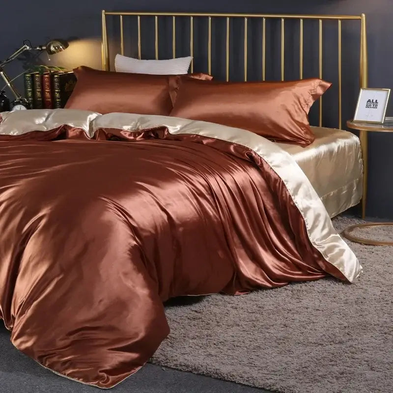Elegant Gold and Red Satin Bedding Collection