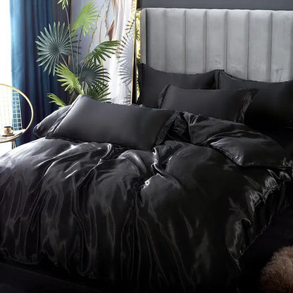 Luxury Silver Satin Bedding and Duvet Cover