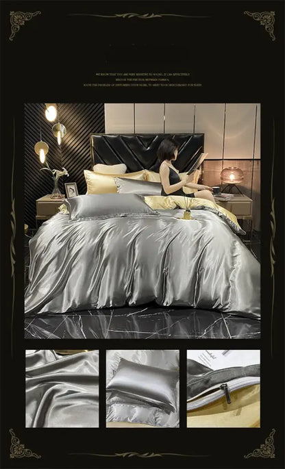 Pink Satin Ruffled Bedding Set and Sheets
