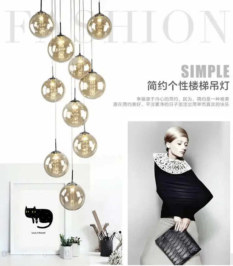 Chandelier Modern loft amber glass spiral pendant light with multiple globe pendants on Tampa Home & Garden Store