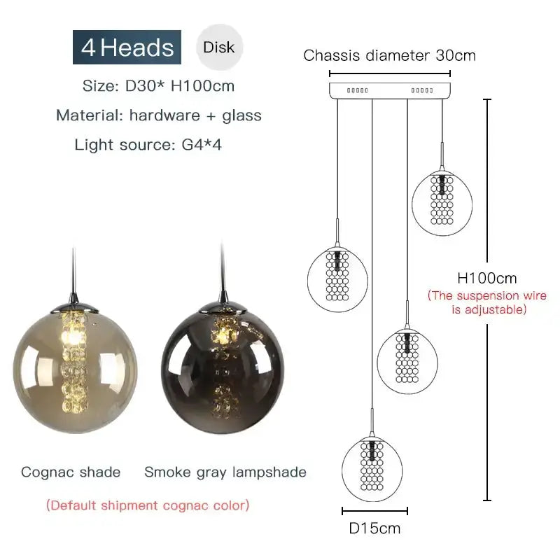 Chandelier Decorbites modern loft pendant with four amber and smoke gray glass heads on Tampa Home & Garden Store