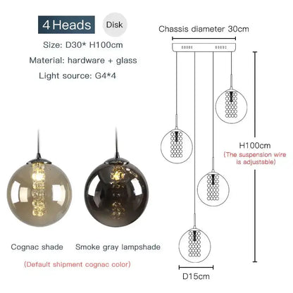Chandelier Decorbites modern loft pendant with four amber and smoke gray glass heads on Tampa Home & Garden Store