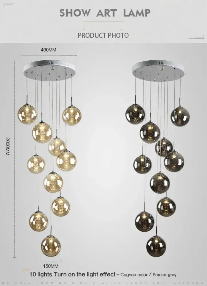 Loft chandelier by Decorbites with amber and smoke-gray glass spiral pendants, two chandeliers on Tampa Home & Garden Store
