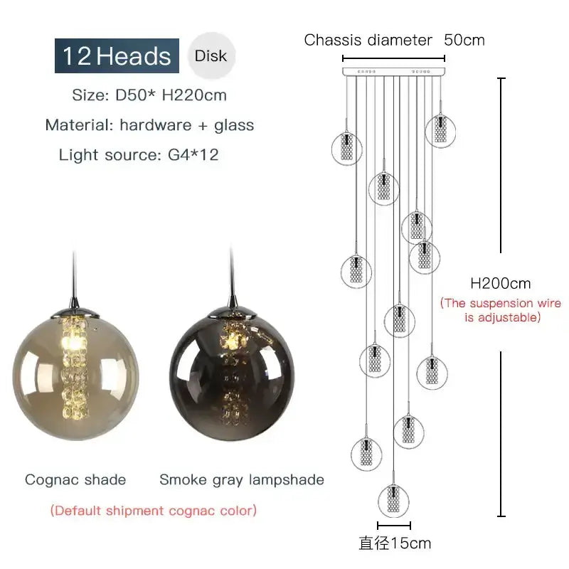 Chandelier 12-head disk pendant in cognac amber and smoke gray glass by Decorbites on Tampa Home & Garden Store