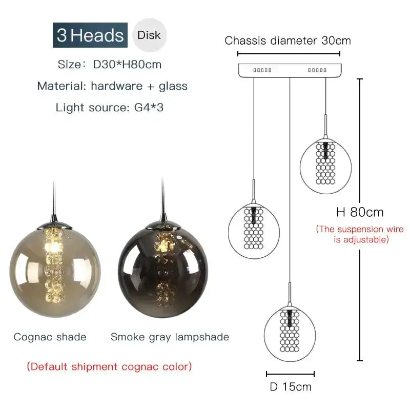 Chandelier with three cognac amber and smoky gray glass globes for dining room on Tampa Home & Garden Store