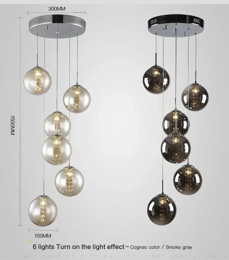 Chandelier Decorbites modern loft glass spiral pendant pair in cognac amber and smoke gray on Tampa Home & Garden Store