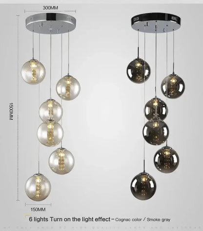 Chandelier Decorbites modern loft glass spiral pendant pair in cognac amber and smoke gray on Tampa Home & Garden Store