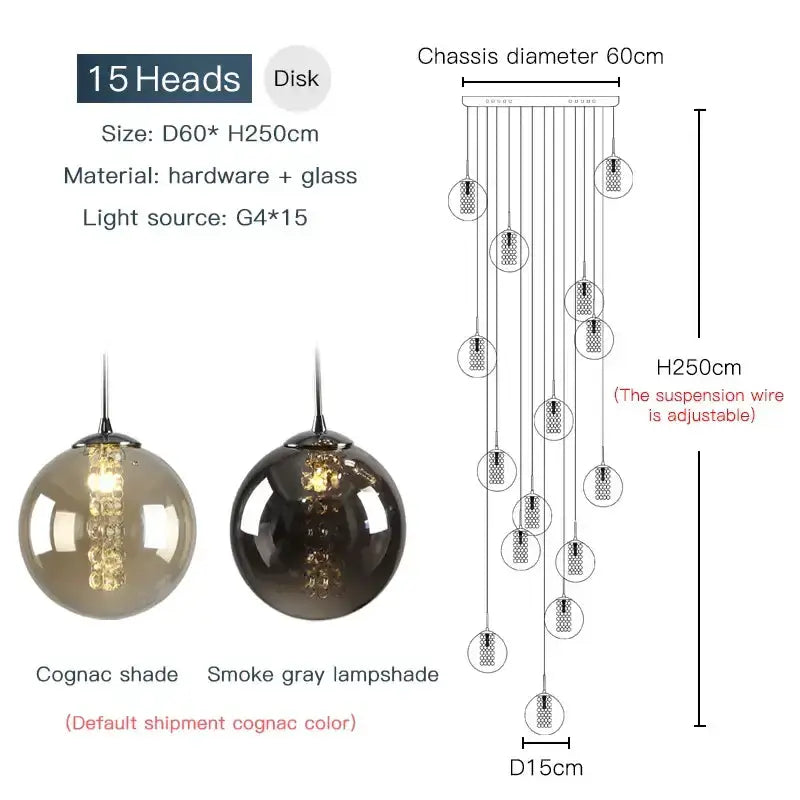 Chandelier Decorbites 15-head glass spiral dining room pendant in cognac shade on Tampa Home & Garden Store