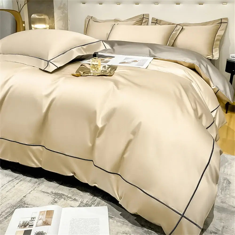 Decorbites navy and gold Egyptian cotton duvet cover set with 4 coordinating pillow shams on Tampa Home & Garden Store