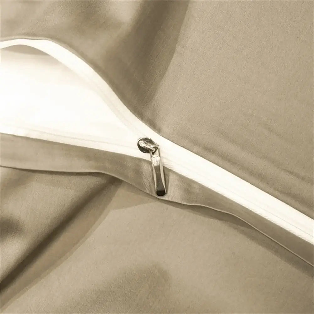 Egyptian cotton duvet cover with metal zipper closure on beige fabric on Tampa Home & Garden Store
