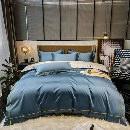 Navy and gold egyptian cotton duvet cover set by Decorbites with piping on Tampa Home & Garden Store