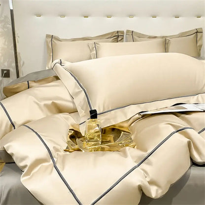 Duvet cover set ivory Egyptian cotton with dark piping by Decorbites on Tampa Home & Garden Store