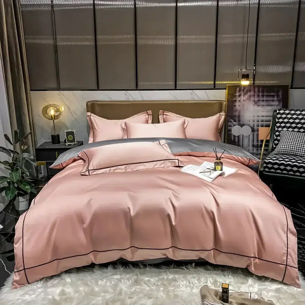 Decorbites egyptian cotton duvet cover set in blush pink with black piping on Tampa Home & Garden Store