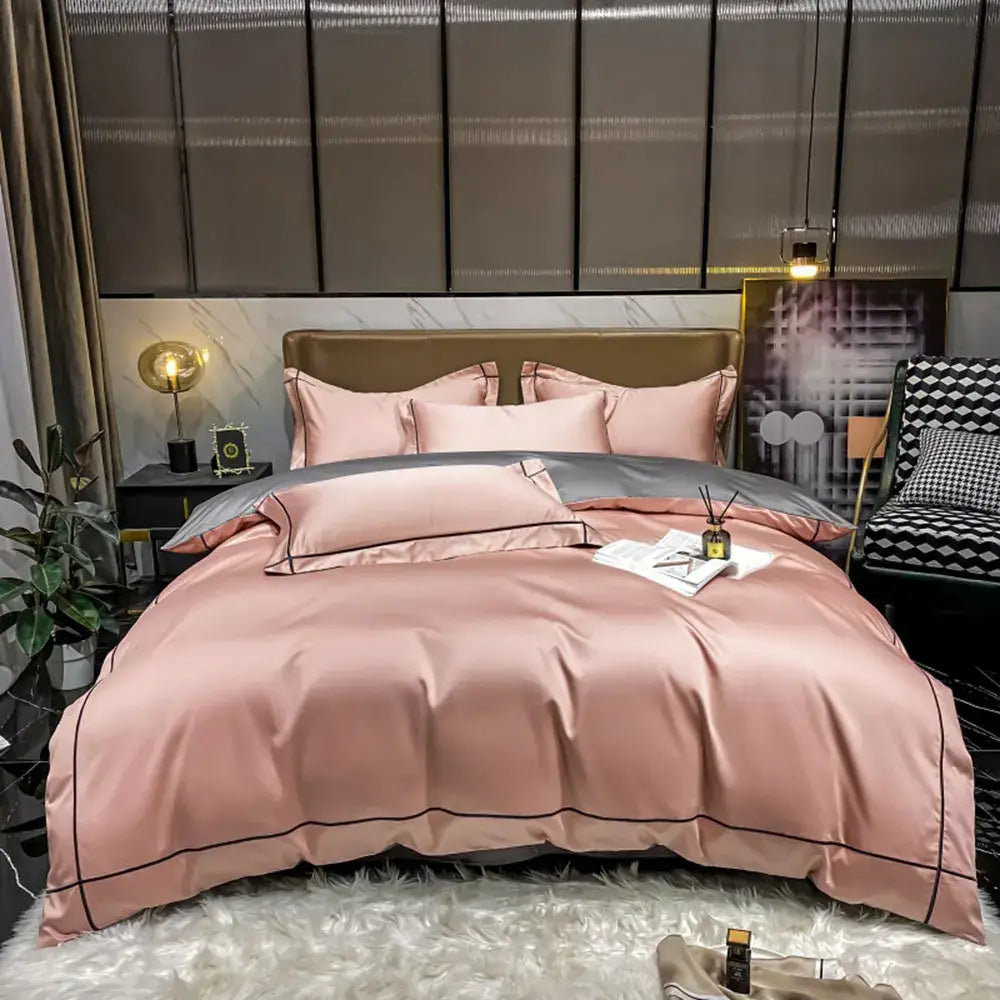 Duvet cover set pink egyptian cotton with black piping Decorbites bedroom bedding on Tampa Home & Garden Store