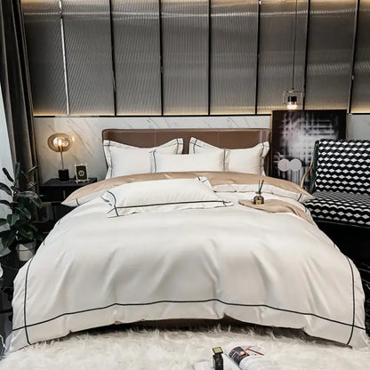 Decorbites navy & gold Egyptian cotton duvet cover bedding set for bedroom on Tampa Home & Garden Store