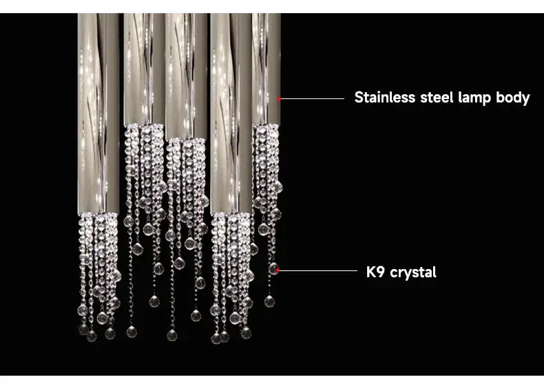 Chrome Cascading Chandelier by Decorbites with stainless steel body and K9 crystal drops on Tampa Home & Garden Store