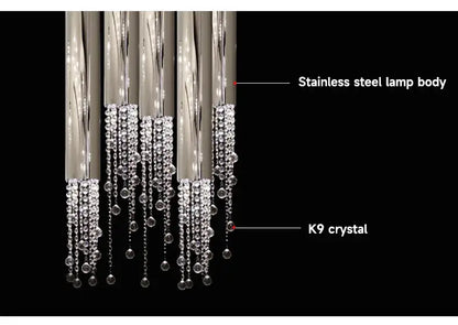 Chrome Cascading Chandelier by Decorbites with stainless steel body and K9 crystal drops on Tampa Home & Garden Store