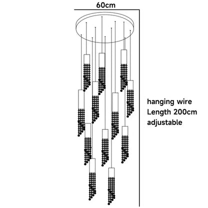 Chrome Cascading Chandelier with black beaded strands 60cm dia 200cm adjustable wires Decorbites on Tampa Home & Garden Store