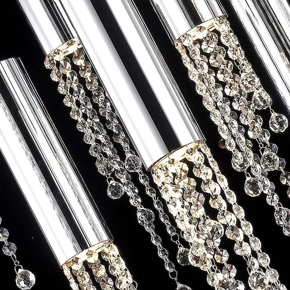 Chrome Cascading Chandelier by Decorbites with crystal bead strands and chrome tubes on Tampa Home & Garden Store