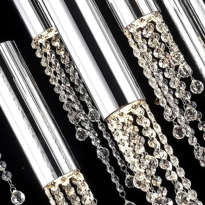 Chrome Cascading Chandelier by Decorbites with crystal bead strands and chrome tubes on Tampa Home & Garden Store