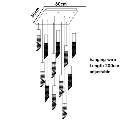 Chrome Cascading Chandelier with black beaded strands and adjustable 200cm hanging wires, on Tampa Home & Garden Store