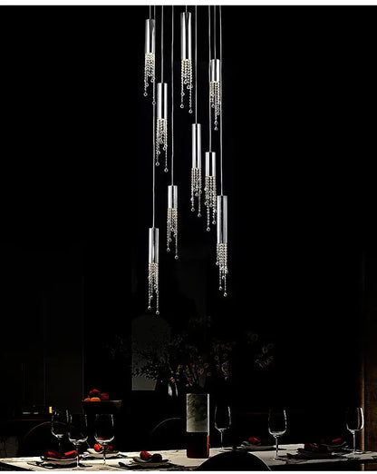 Chrome Cascading Chandelier; cylindrical pendants with crystal beads by Decorbites on Tampa Home & Garden Store