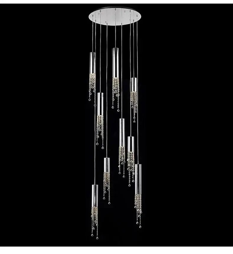 Chrome cascading chandelier with cylindrical pendant tubes and crystal bead accents Decorbites on Tampa Home & Garden Store