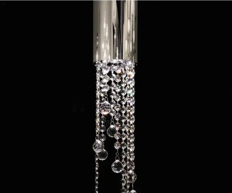 Chrome cascading chandelier with crystal bead strands from a polished chrome canopy on Tampa Home & Garden Store