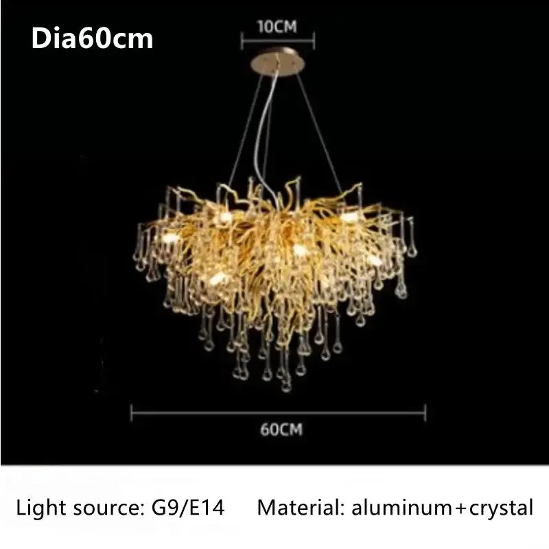 Chandelier Decorbites luxury gold branch crystal dining room pendant light with crystal droplets on Tampa Home & Garden Store