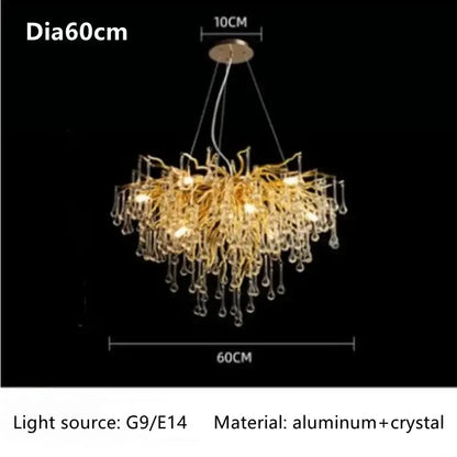 Chandelier Decorbites luxury gold branch crystal dining room pendant light with crystal droplets on Tampa Home & Garden Store