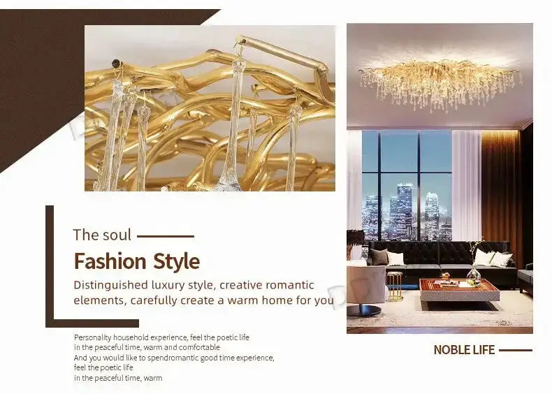 Chandelier luxury gold branch crystal pendant light for dining room by Decorbites on Tampa Home & Garden Store
