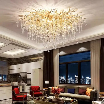 Chandelier luxury gold branch crystal pendant light by Decorbites with crystal drops on Tampa Home & Garden Store