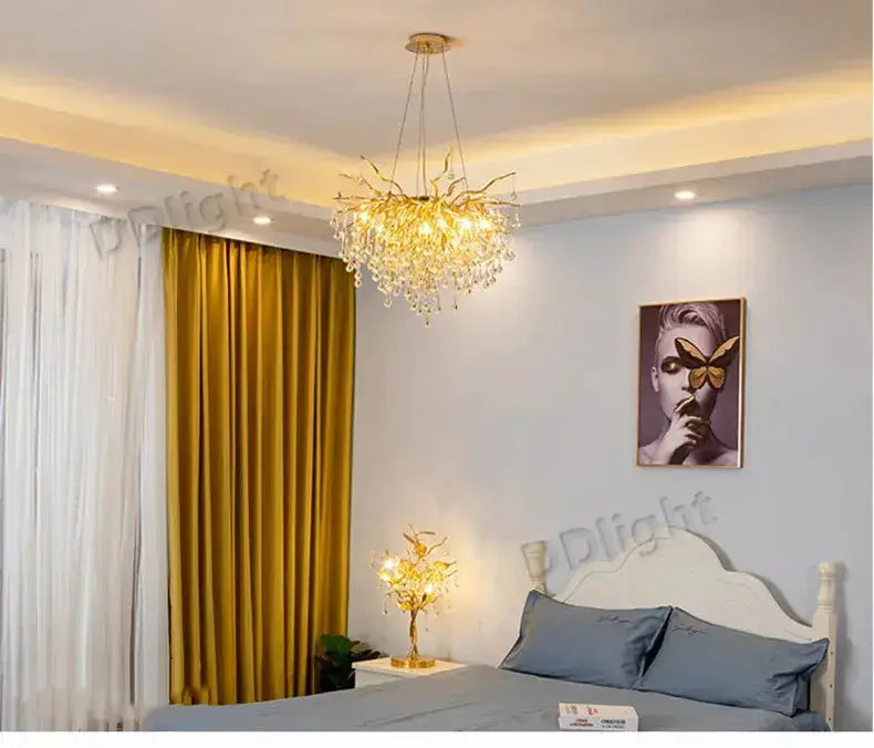 Chandelier Decorbites luxury gold branch crystal pendant light for dining cascading crystals on Tampa Home & Garden Store