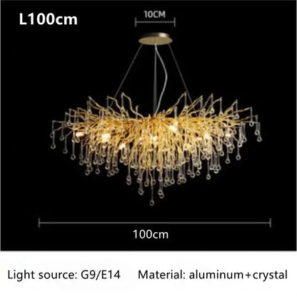Chandelier luxury gold branch crystal dining room pendant light by Decorbites, 100cm wide on Tampa Home & Garden Store
