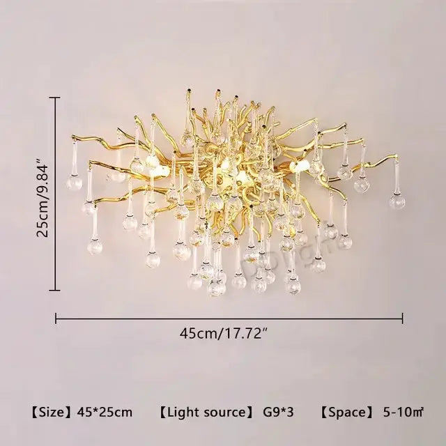 Luxury gold branch crystal chandelier pendant light, 45x25 cm, G9 bulbs (3) on Tampa Home & Garden Store